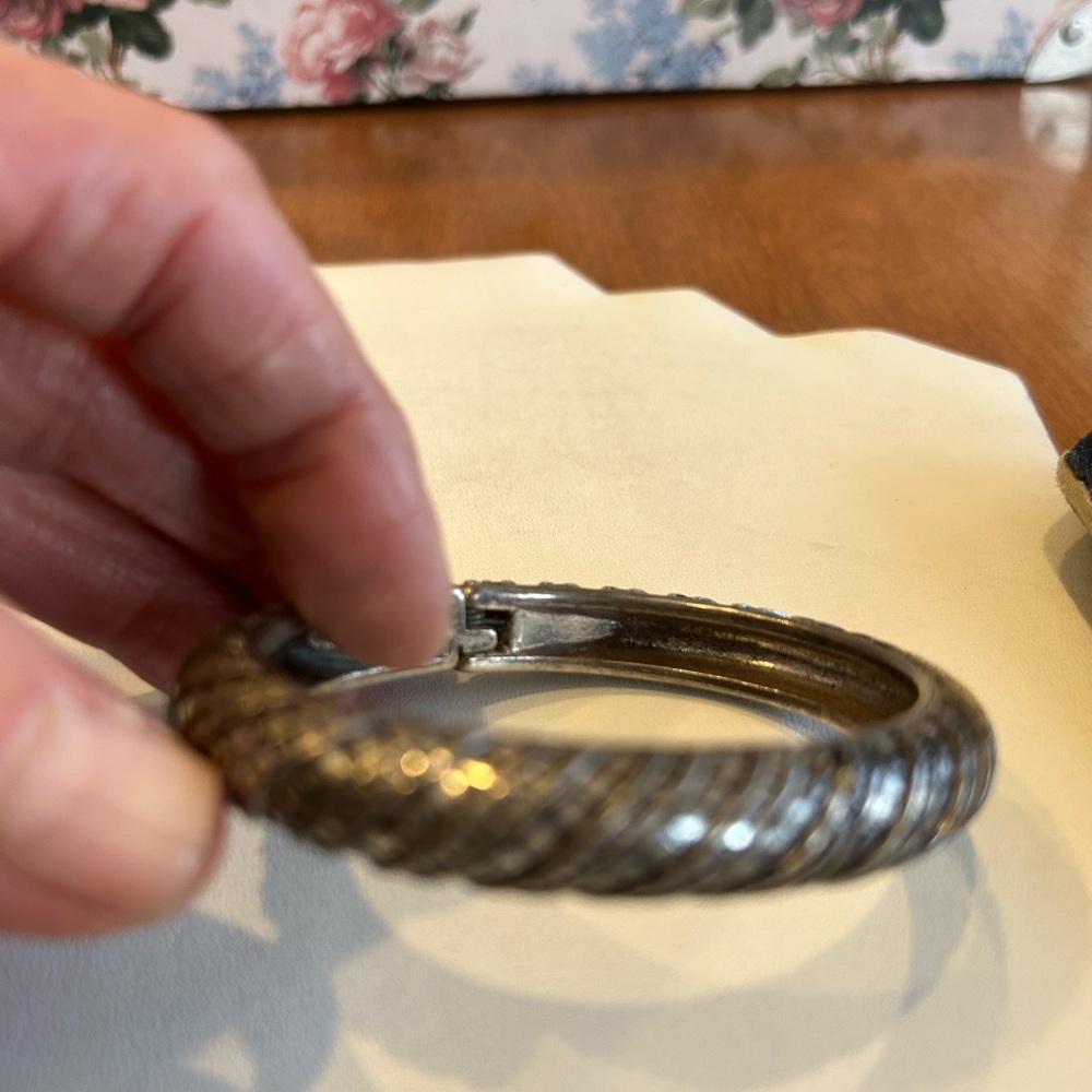 Brighton Silver Textured Hinged Bangle Bracelet - image 2